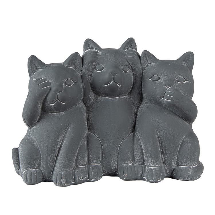 Statuette Décorative de 3 Chats, Figurine en Gris, Art de Maison
