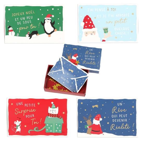 boite cadeau , Collection Hiver avec Motifs Pingouins et Bonhommes de Neige, Design Joyeux Noël en Français