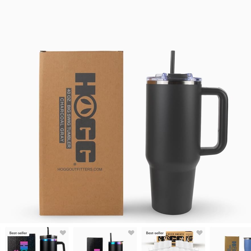 HOGG Gobelet Big Swig Tumbler 40 oz avec Couvercle et Paille, Revêtement en Poudre