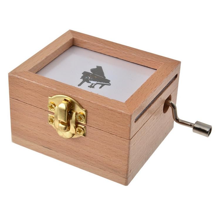 Boîte à Musique en Bois, Design Vintage avec Manivelle, Décorative avec Couvercle Transparent
