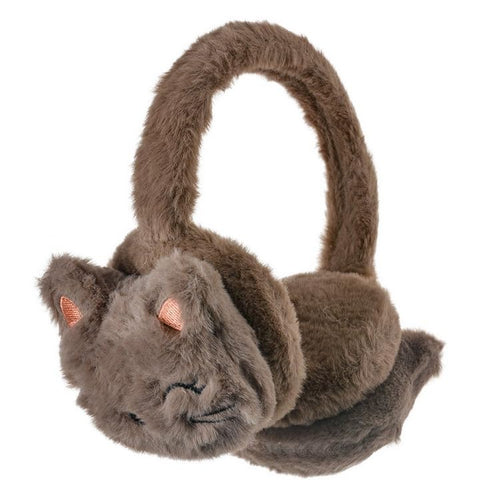 Cache-Oreilles en Peluche pour Enfant, Marron, Design Chat Mignon