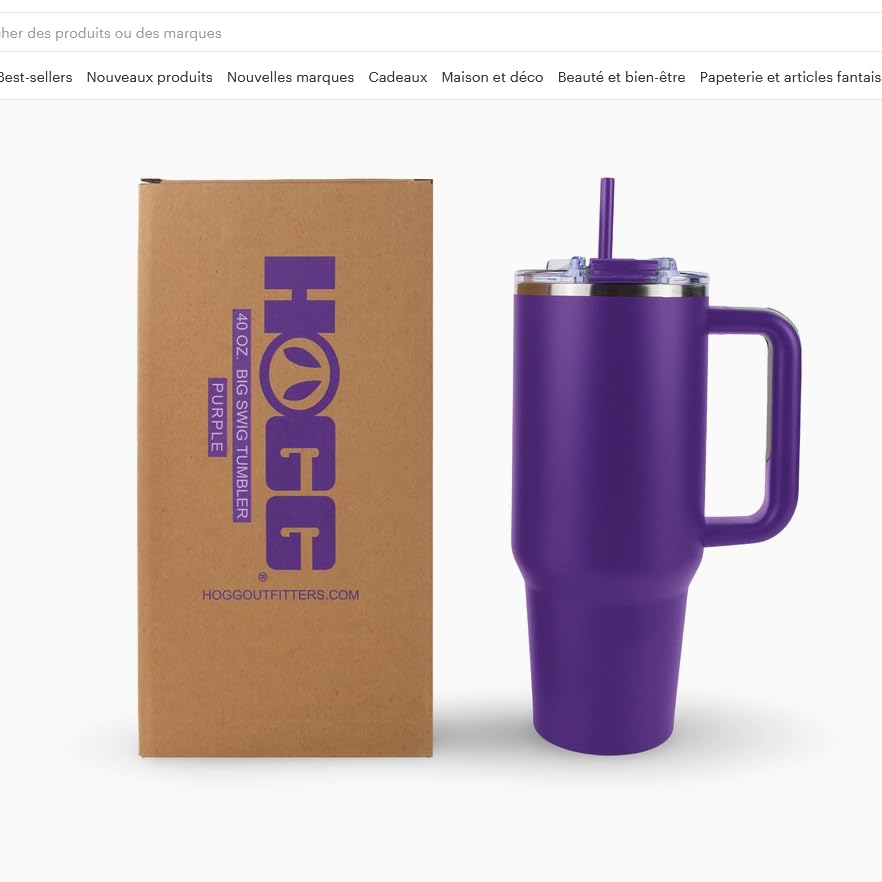 HOGG Gobelet Big Swig Tumbler 40 oz avec Couvercle et Paille, Revêtement en Poudre