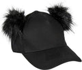 Casquette de Baseball Noire avec Pompons en Fausse Fourrure, Style Décontracté, Visière Courbée, Accessoire Mode Urbain