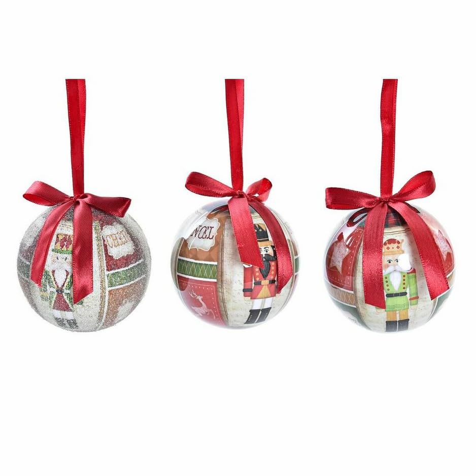 Boules de Noël Décoratives Casse-Noisette, Ornements de Sapin en Plastique avec Ruban Rouge, Collection Classique,