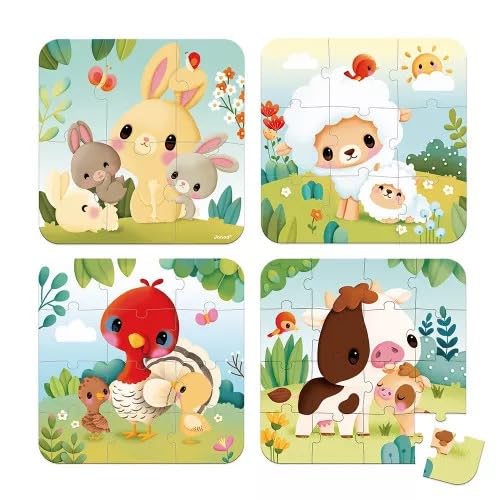 Puzzles Évolutifs pour Enfants, 4 Puzzles d'Animaux de la Ferme avec Lapin, Canard, Cheval et Vache, Jeu Éducatif pour Tout-Petits