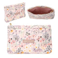 Pochette Cosmétique Florale pour Petite Fille, Trousse de Toilette en Tissu Matelassé, Motif Rose Pastel avec Fleurs