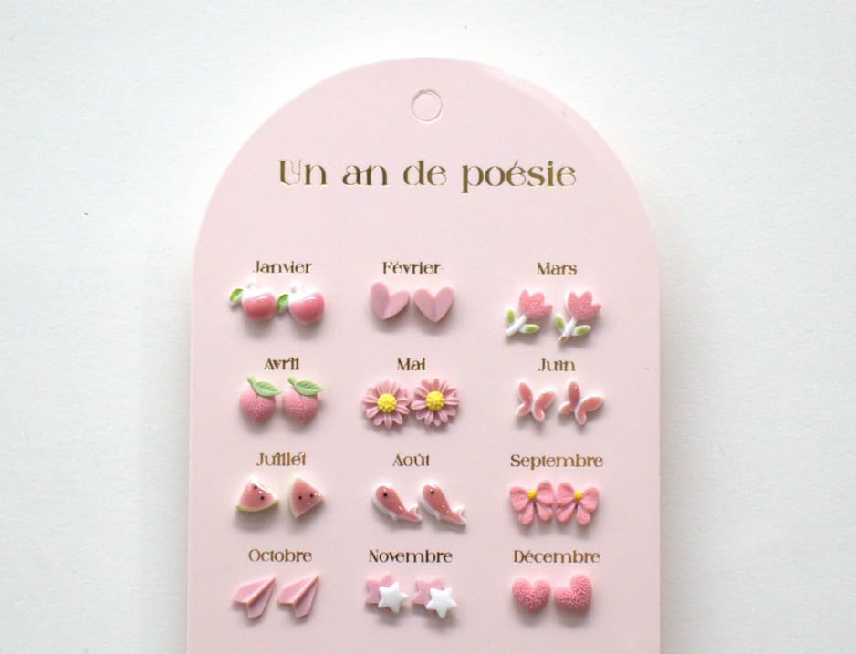Boucles d'Oreilles pour Un An, 12 Paires de Boucles d'Oreilles Mensuelles, Thème Saisonnier, Janvier à Décembre