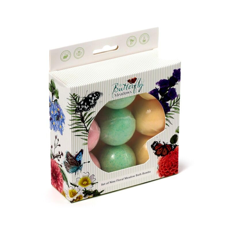 Coffret de 9 Bombes de Bain Florales, Collection Papillon et Fleurs, Cadeau Bien-être et Relaxation