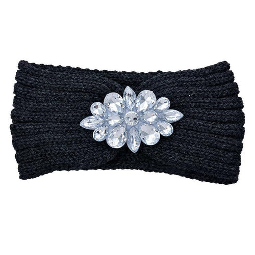 Bandeau en Tricot avec Cristaux Décoratifs, 10 x 22 cm, Disponible en Noir, Blanc