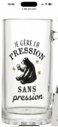 Chope à Bière en Verre, Motifs Humoristiques Français, Style Traditionnel, 50 cl