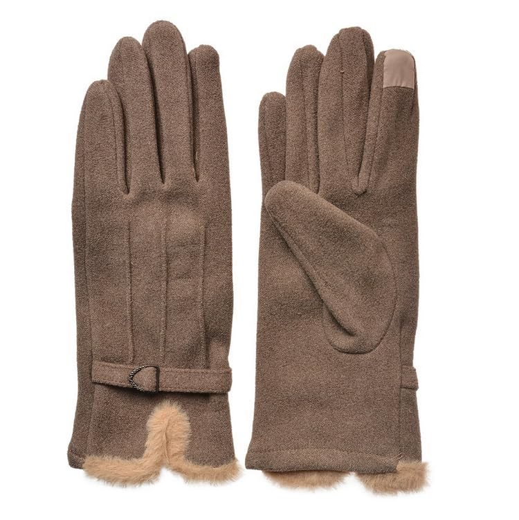 Gants d'Hiver en Suède avec Doublure en Fausse Fourrure, Touch Screen, Gris/Noir/Taupe,
