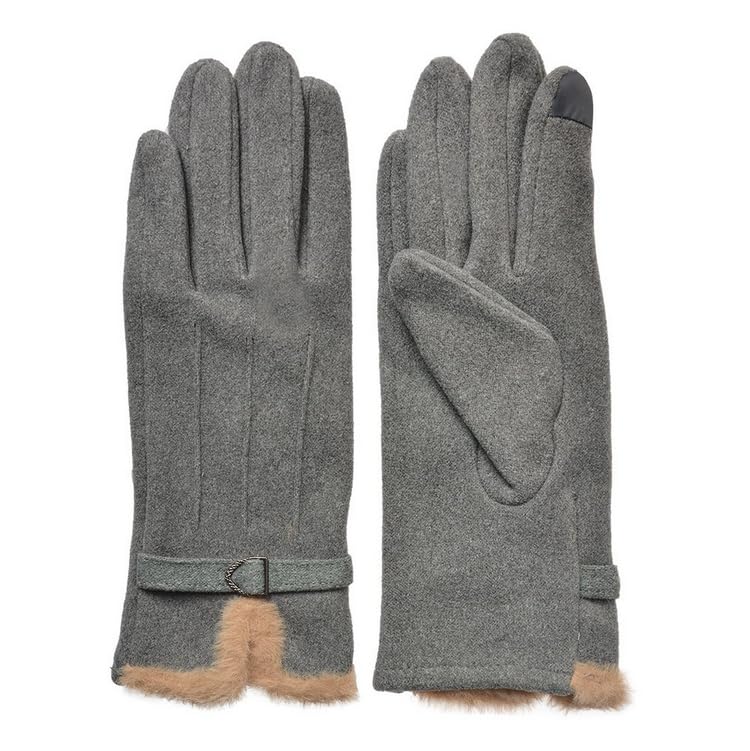 Gants d'Hiver en Suède avec Doublure en Fausse Fourrure, Touch Screen, Gris/Noir/Taupe,
