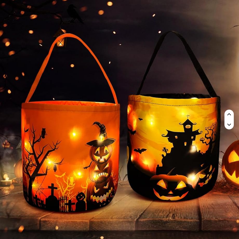 Sac de Bonbons Halloween Décoratif, Panier de Récolte Citrouille, Orange et Noir, Design Fantôme et Chauve-Souris, pour Collecte de Friandises