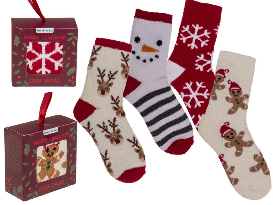 Chaussettes de Noël Douces et Confortables, Motif Festif, Rouge et Blanc, Emballage Cadeau