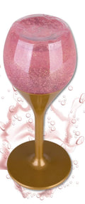 Distributeur de Savon en Verre Rose Pailleté, Base Dorée, Style Coupe de Champagne