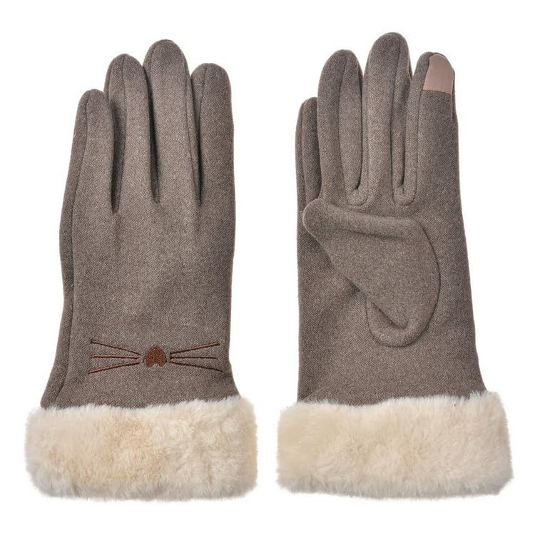 Gants d'Hiver en Suède avec Doublure en Fausse Fourrure, Touch Screen, Gris/Noir/Taupe,