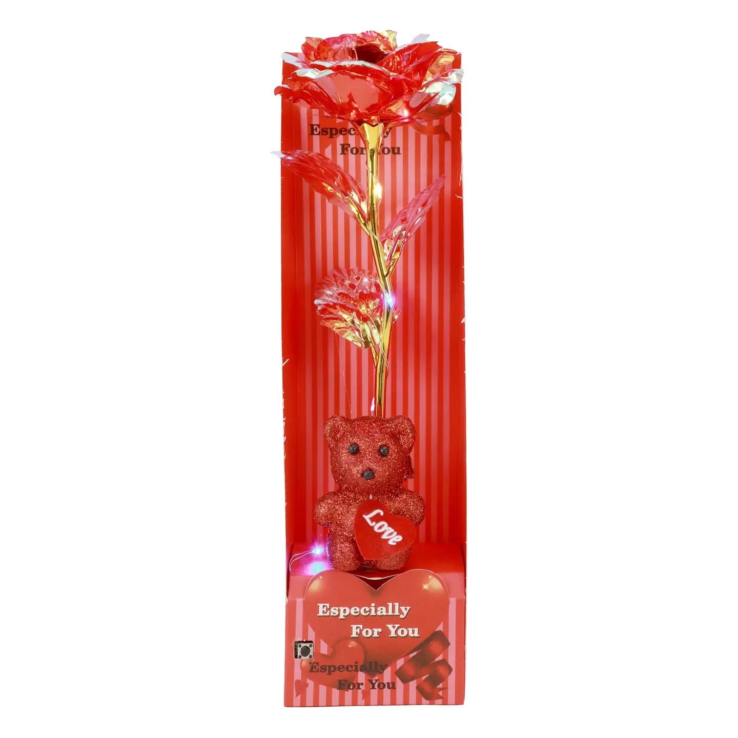 Coffret Cadeau Rose Galaxie avec LED, Ours en Peluche et Cœur Lumière, Especially For You,