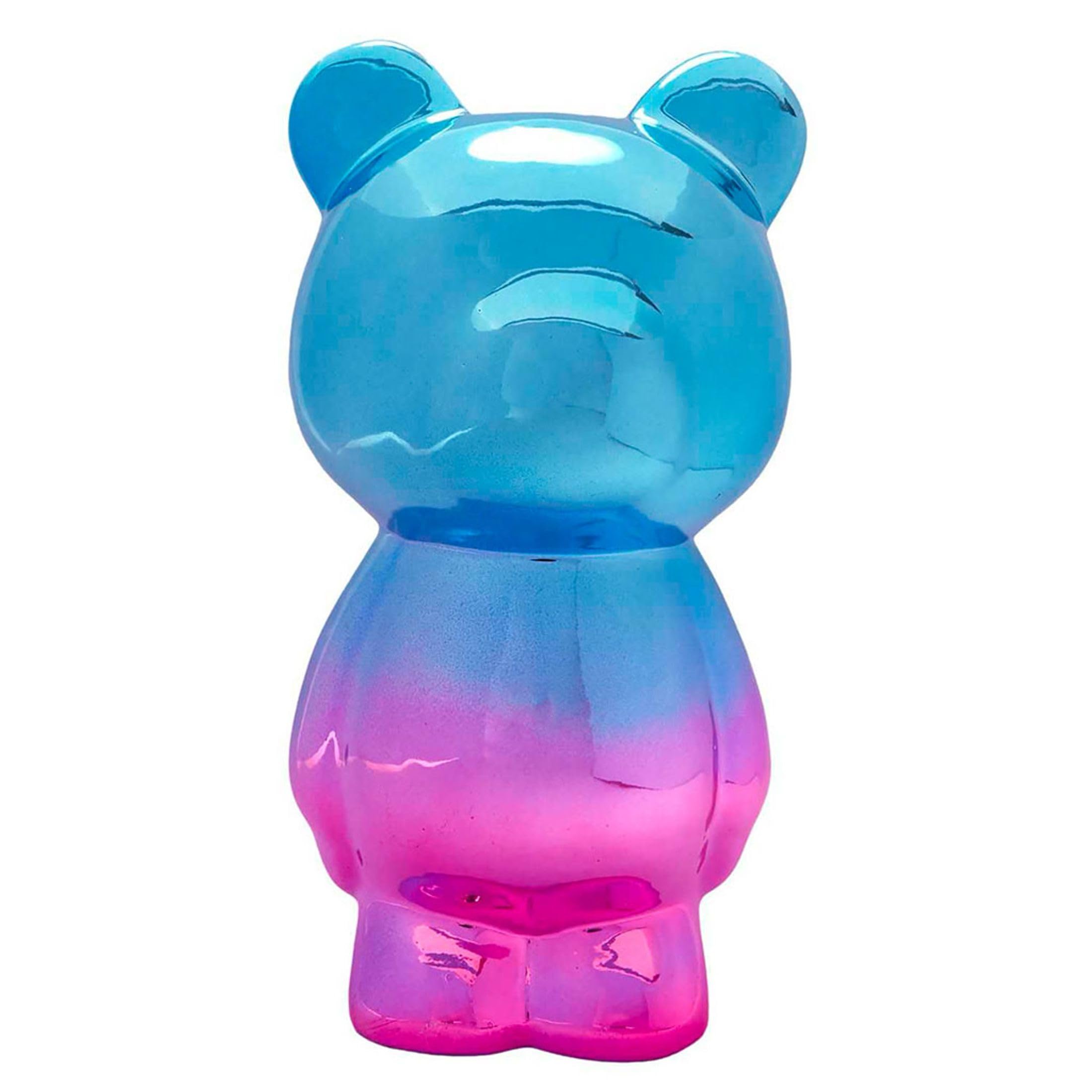 Ours Décoratif Lumineux, Effet Électroplaqué Dégradé Bleu-Rose, 21,5 cm