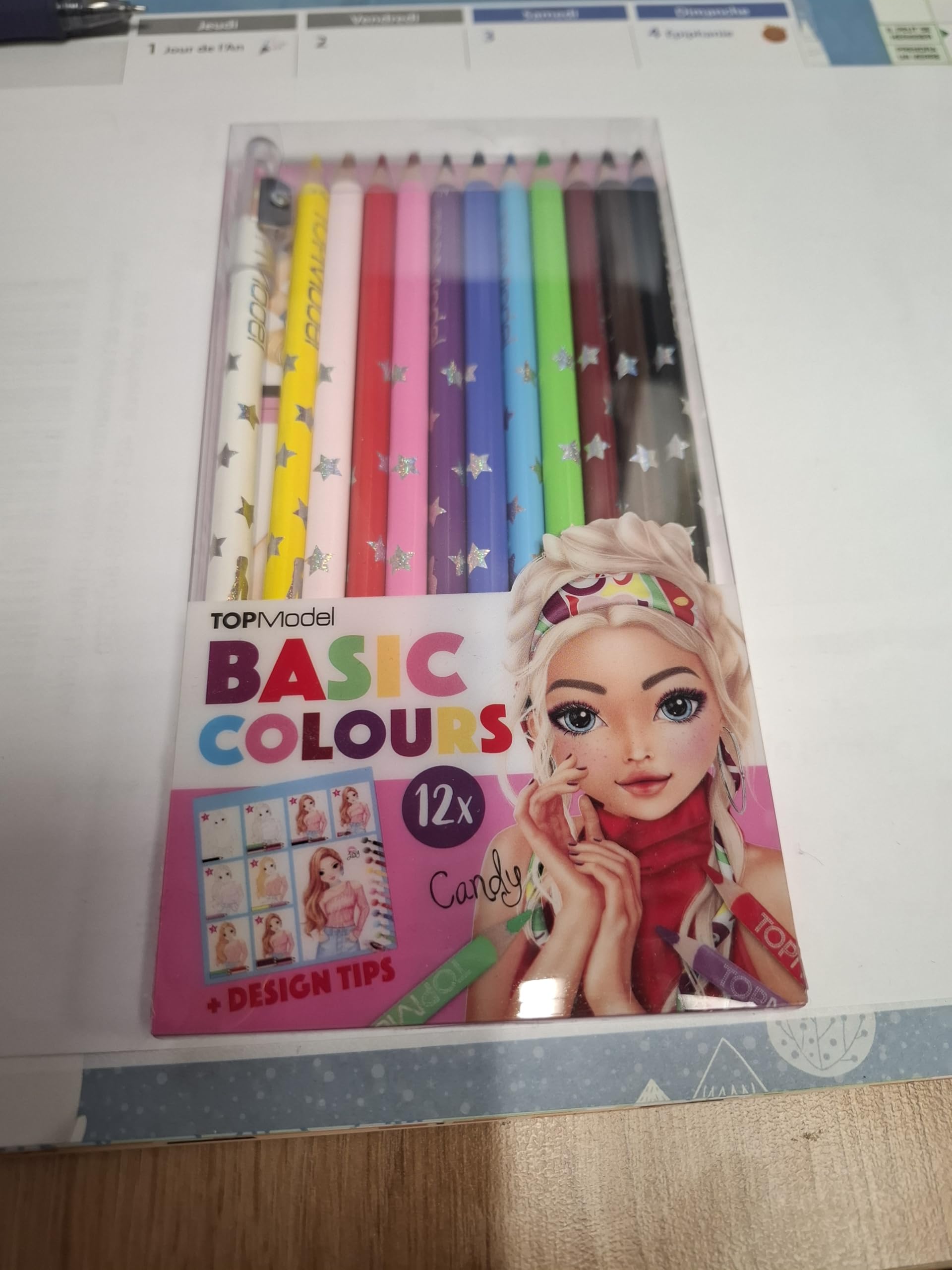 Crayons de Couleurs Basiques, 12 Couleurs, avec Stickers Décoratifs