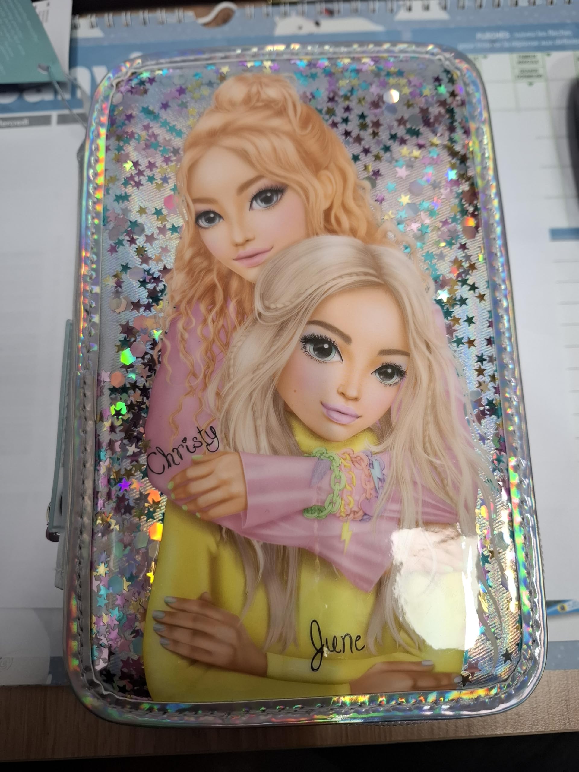 Trousse Scolaire 3 Compartiments avec Motif Chats et petite fille, Étui à Crayons pour École