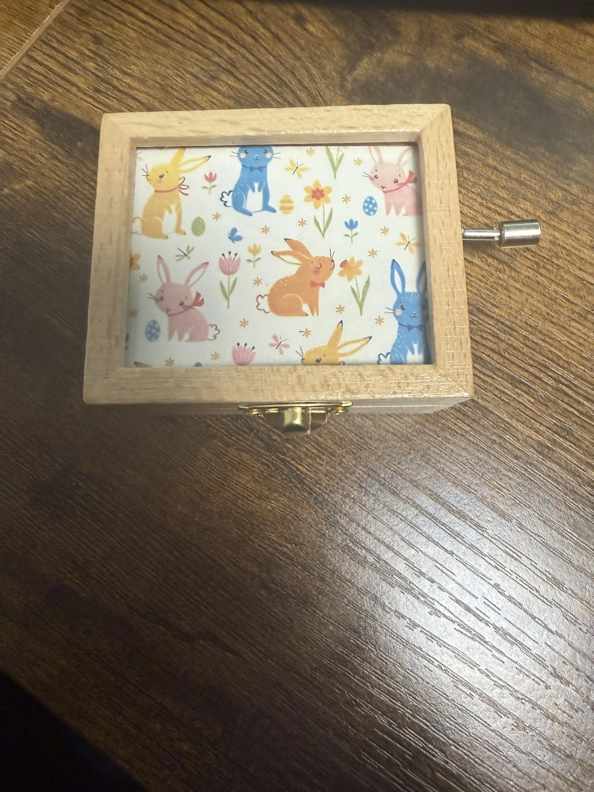 Boîte à Musique en Bois avec Manivelle, Cadre Photo Décoratif avec Animaux et Fleurs Colorés, Mécanisme Musical Manuel