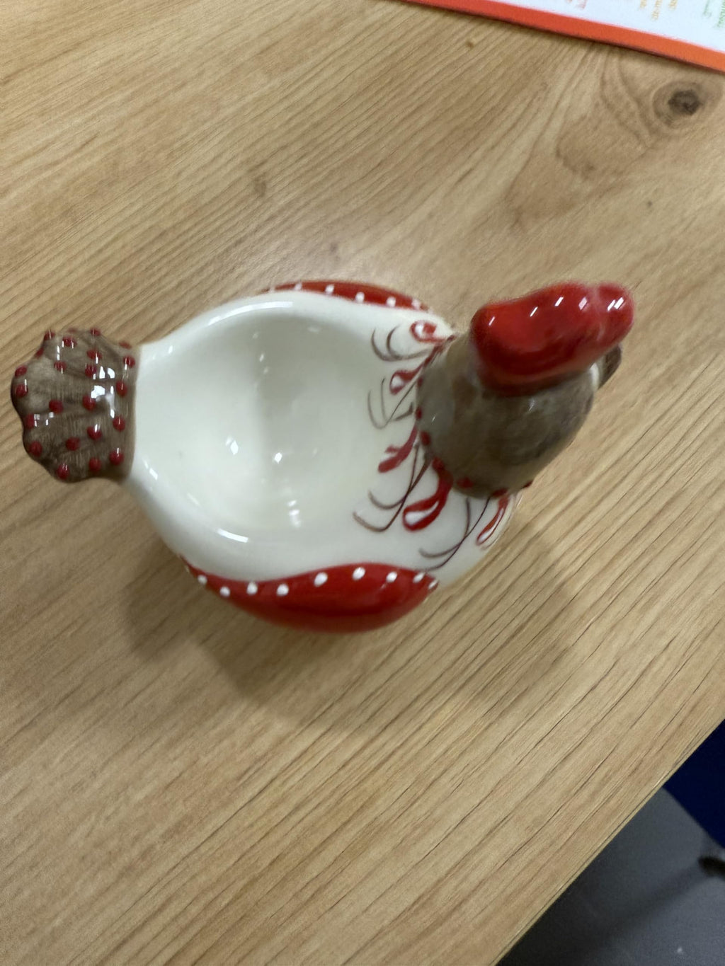 Coquetier Décoratif en Céramique, Design Poule, Rouge et Blanc, Style Campagne