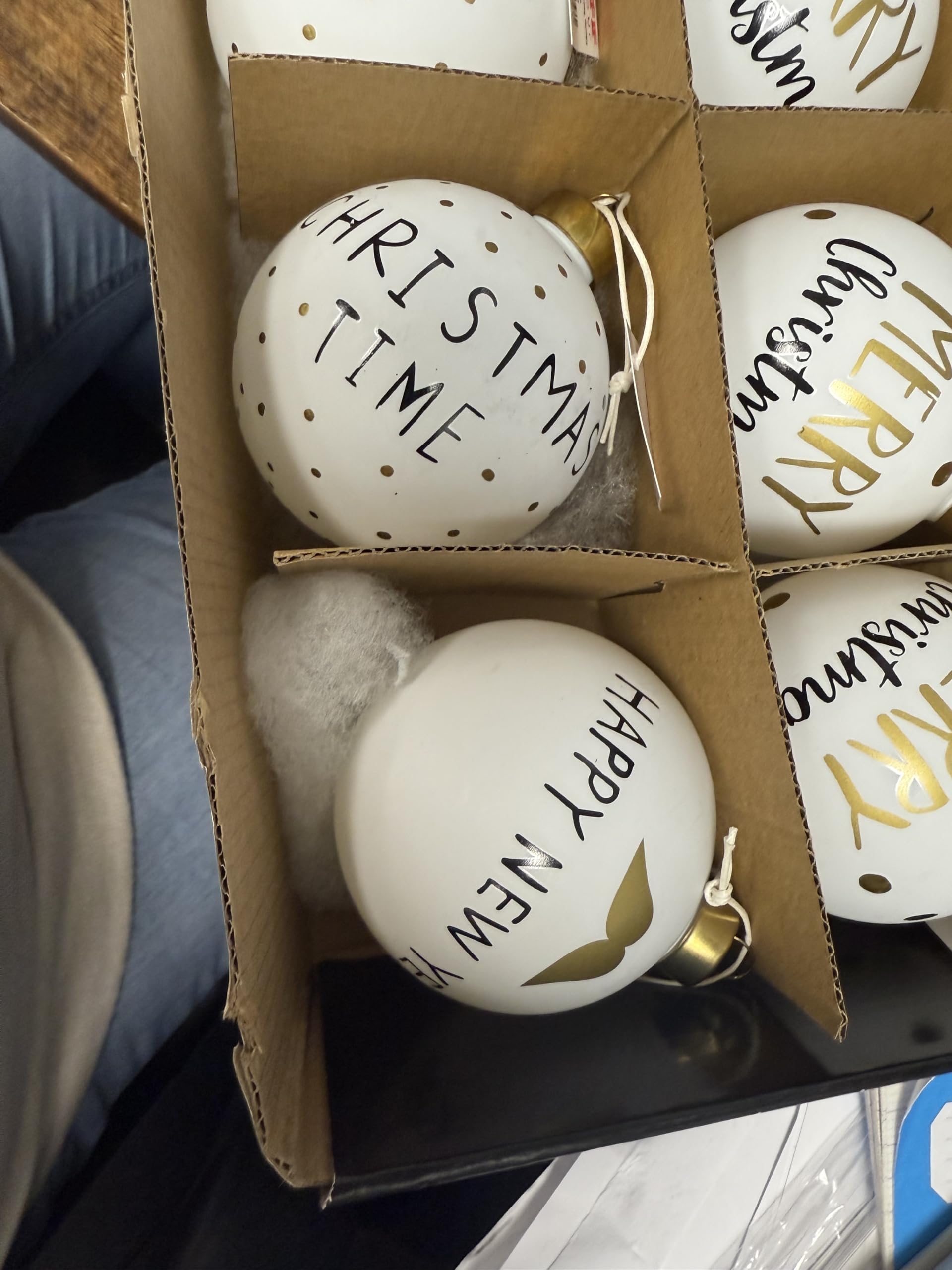 Boules de Noël en Verre Blanc avec Inscriptions , Décorations d'Arbre de Noël Festives, Style Joyeux Noël, Ornements Suspendus avec Points Dorés