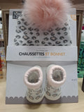 Ensemble Bébé Fille Bonnet et Chaussettes, Rose Léopard, Coffret Cadeau Naissance