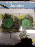 Bougies Décoratives de Noël, Vert, Décor Naturel avec Pomme de Pin et Verdure, Lot de 2