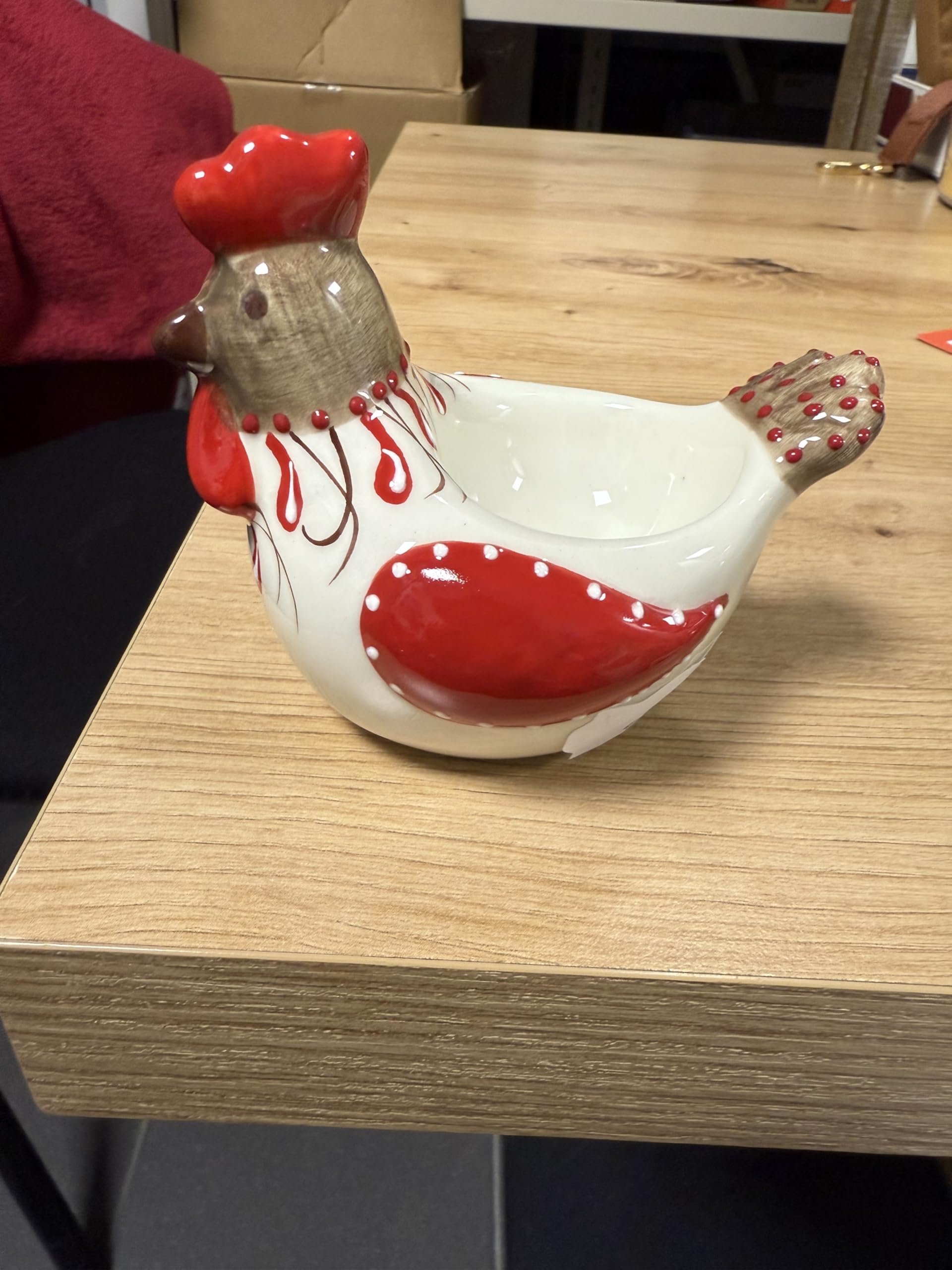 Coquetier Décoratif en Céramique, Design Poule, Rouge et Blanc, Style Campagne