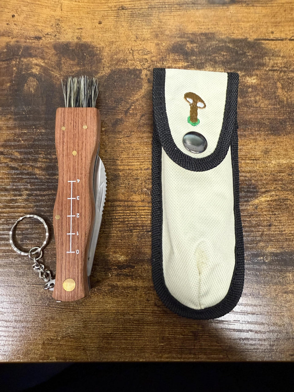 Couteau pour  champignons avec brosse et etui
