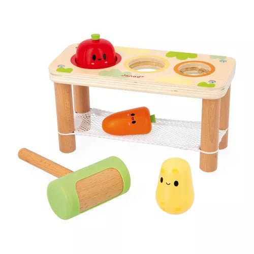 Jeu de Marteau en Bois avec Légumes, Jouet Éducatif Montessori pour Enfants, Ensemble de Frappe avec Carotte, Pomme de Terre et Tomate